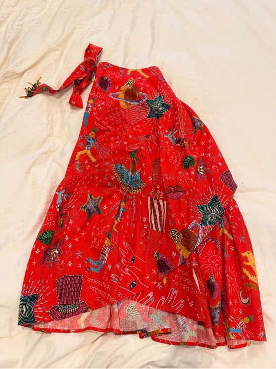 FARM Rio Dresses & Skirts - FARM Rio Red Whimsical Printed High-Low Wrap Skirt